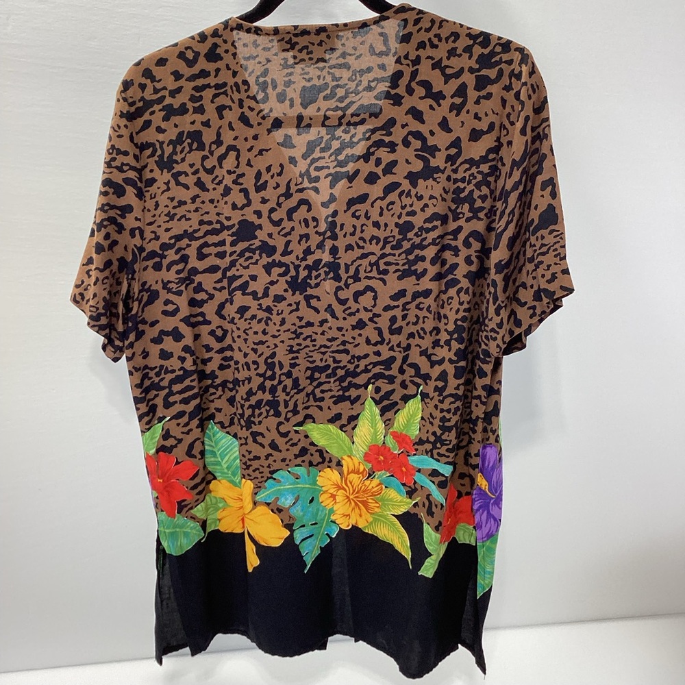 Sharon Anthony Life Styles Tropical Blouse Swim Cover Rayon Animal Print S - Picture 3 of 10